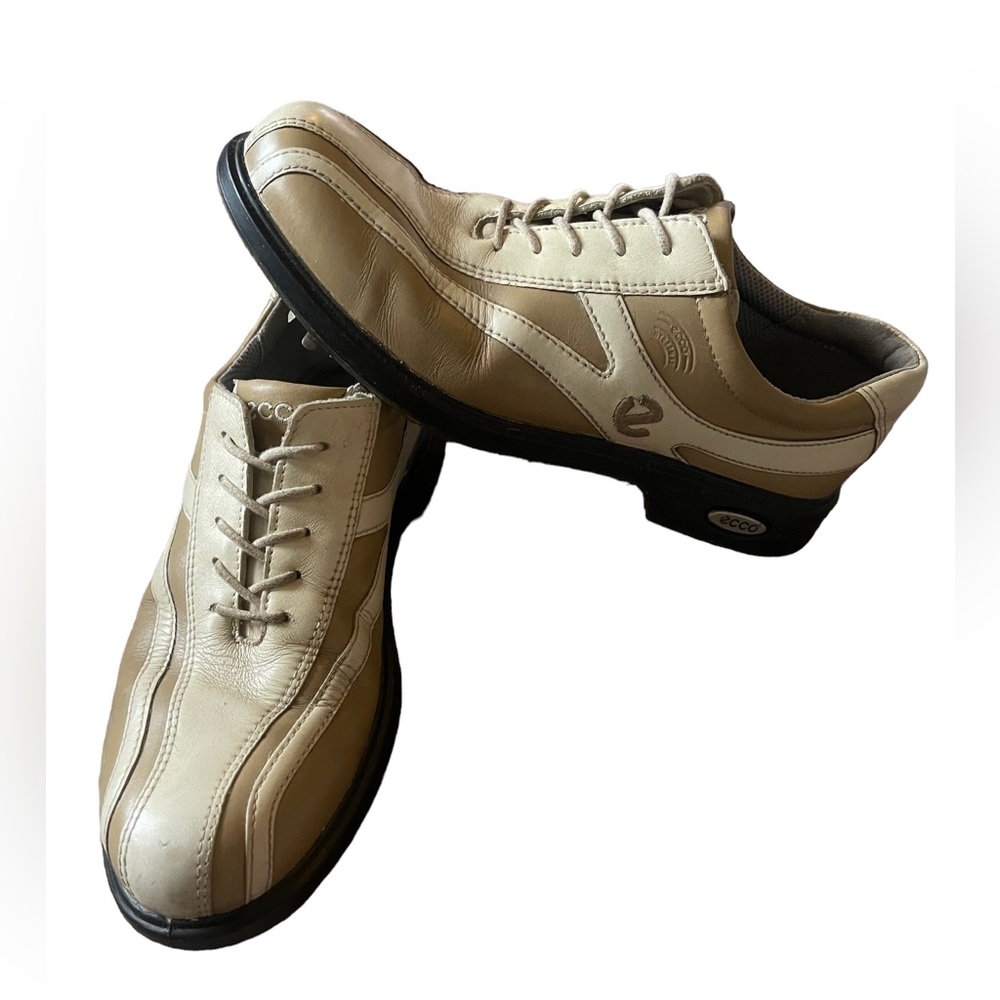 Ecco Womens Golf Shoes Spiked Beige/brown Leather SZ 37 US 6.5